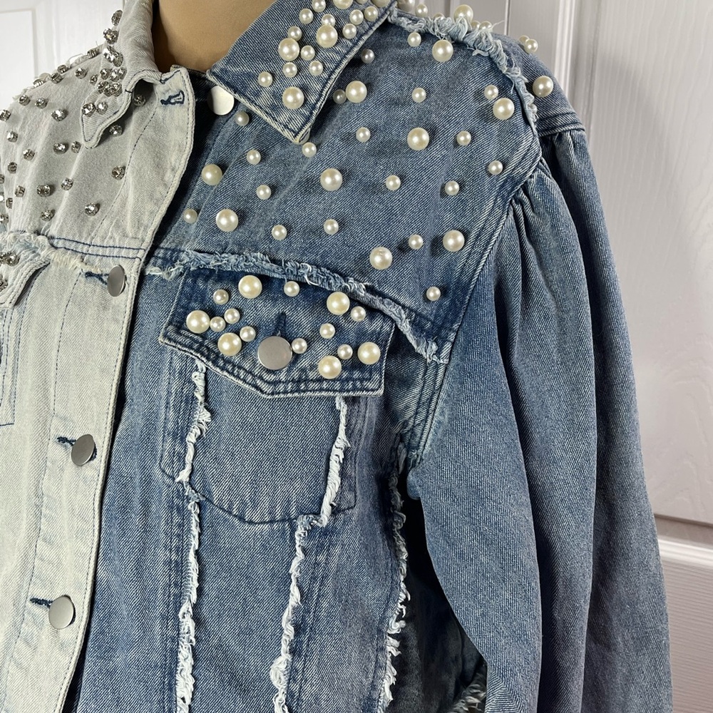 POL Light and Dark Blue Studded Denim Jacket M - Picture 15 of 17